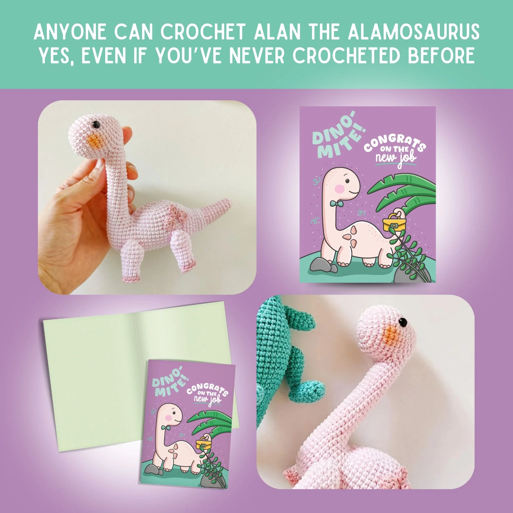 Alamosaurus Crochet Pattern & Matching Card: "Congratulations" - Image 5