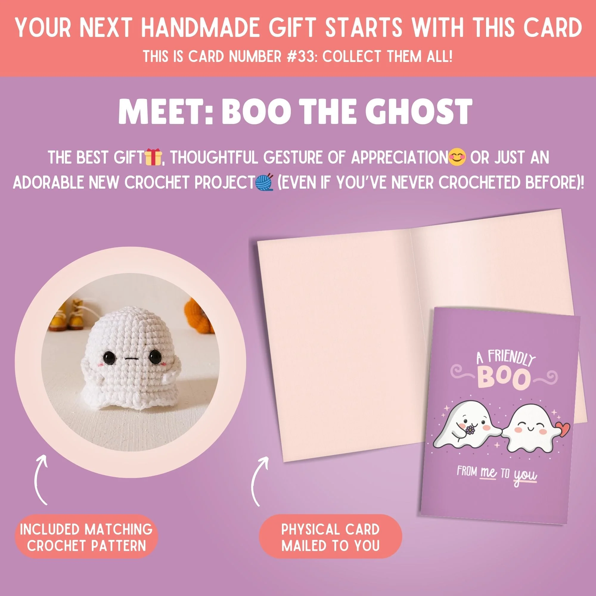 Ghost Crochet Pattern & Matching Card: "Thinking Of You" - Image 2