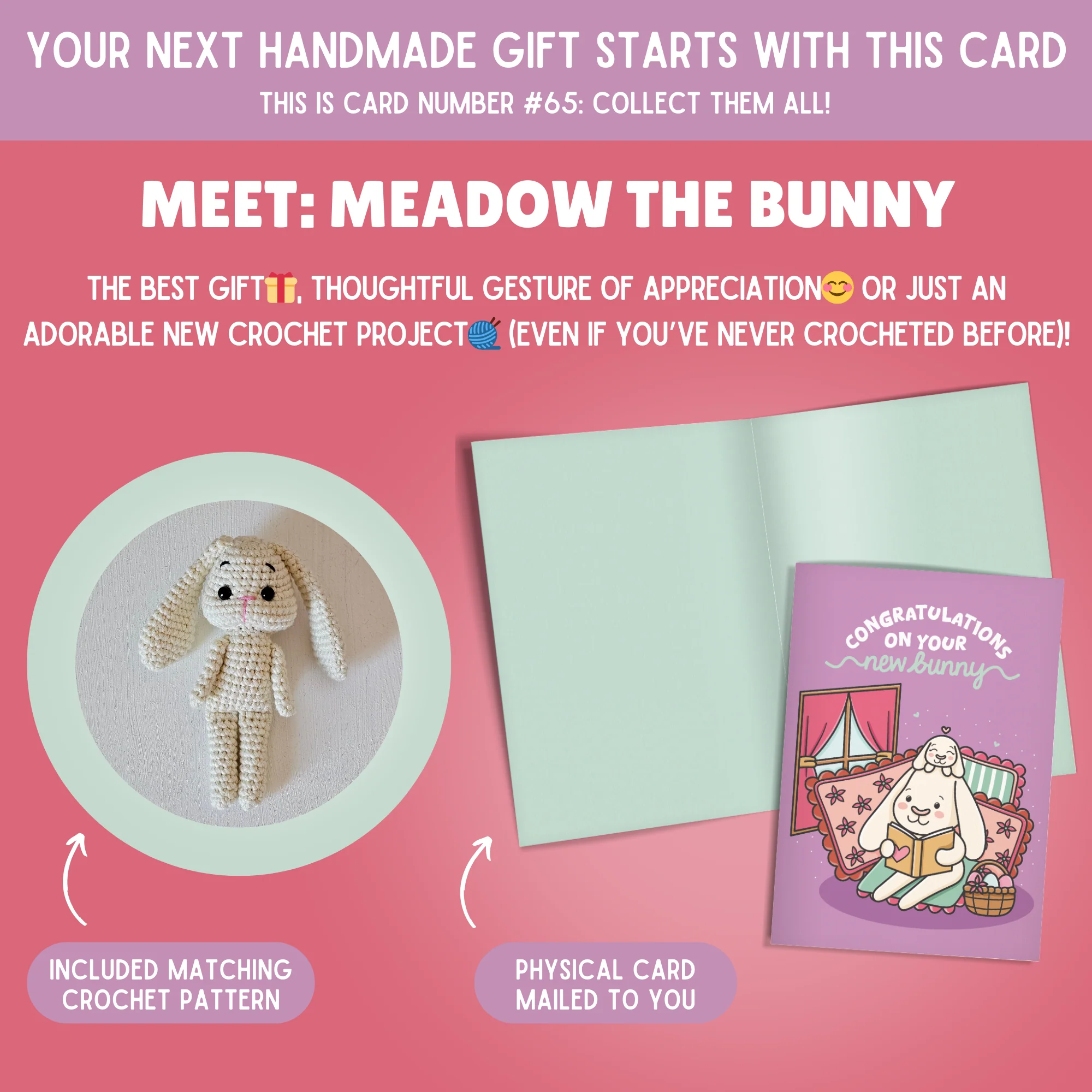 Bunny Crochet Pattern & Matching Card: "Congratulations On Your New Bunny" - Image 2