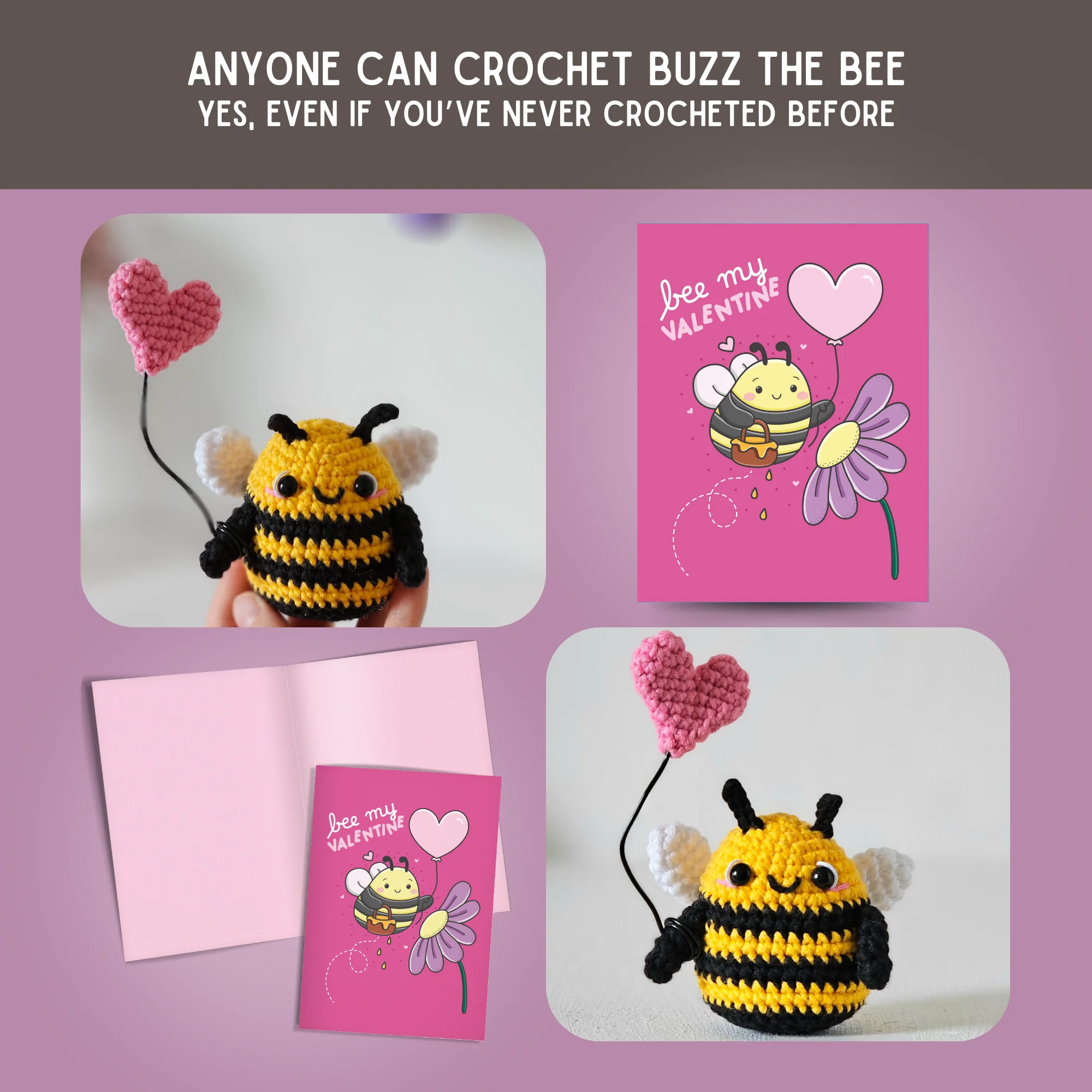 Bee Crochet Pattern & Matching Card: "Bee My Valentine" - Image 5