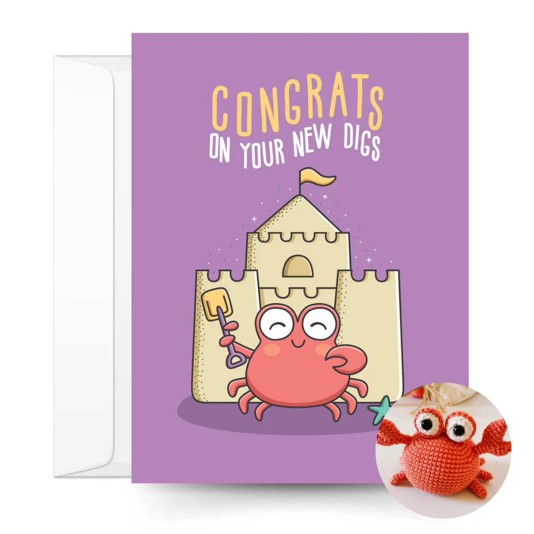 Crab Crochet Pattern & Matching Card: "New Home"