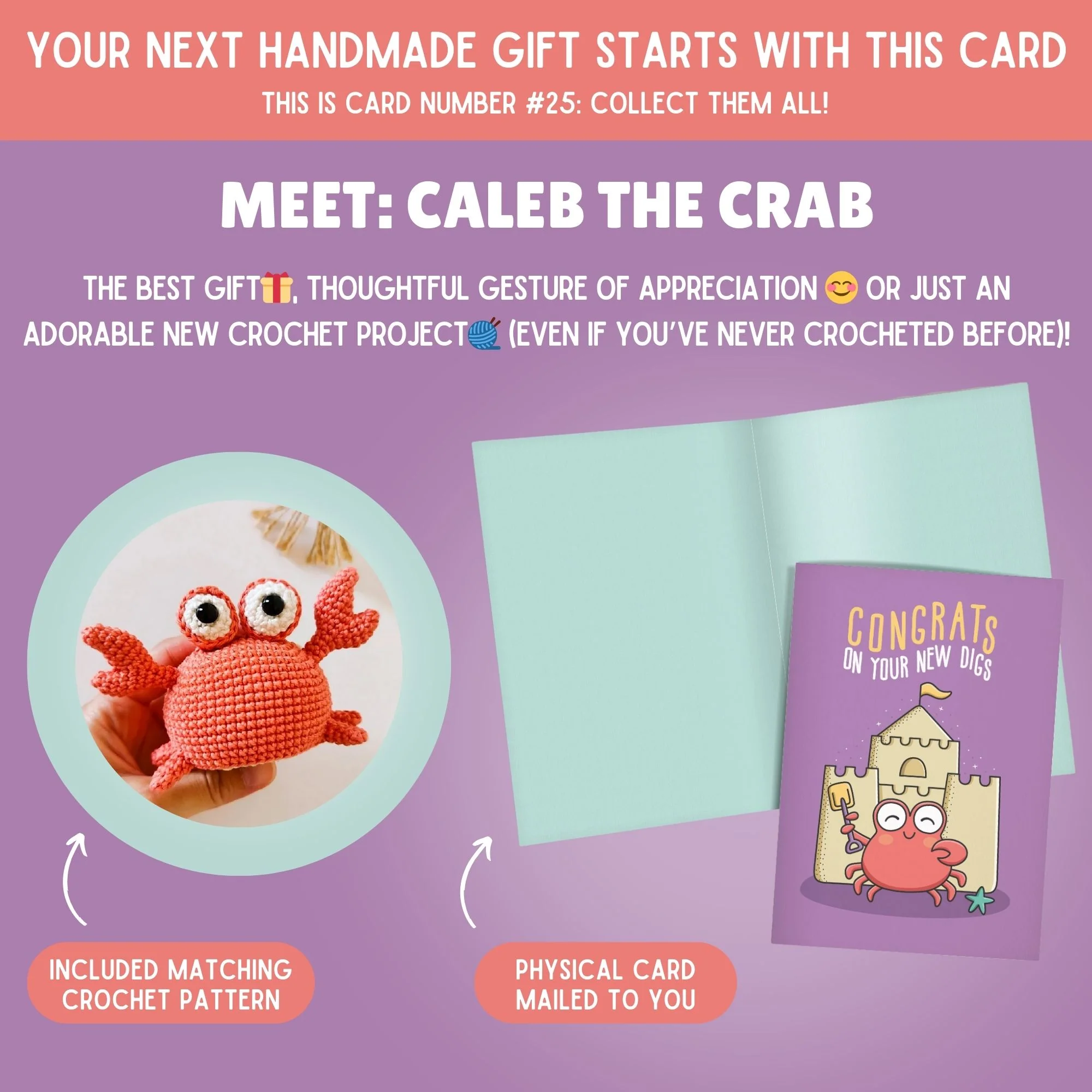 Crab Crochet Pattern & Matching Card: "New Home" - Image 2