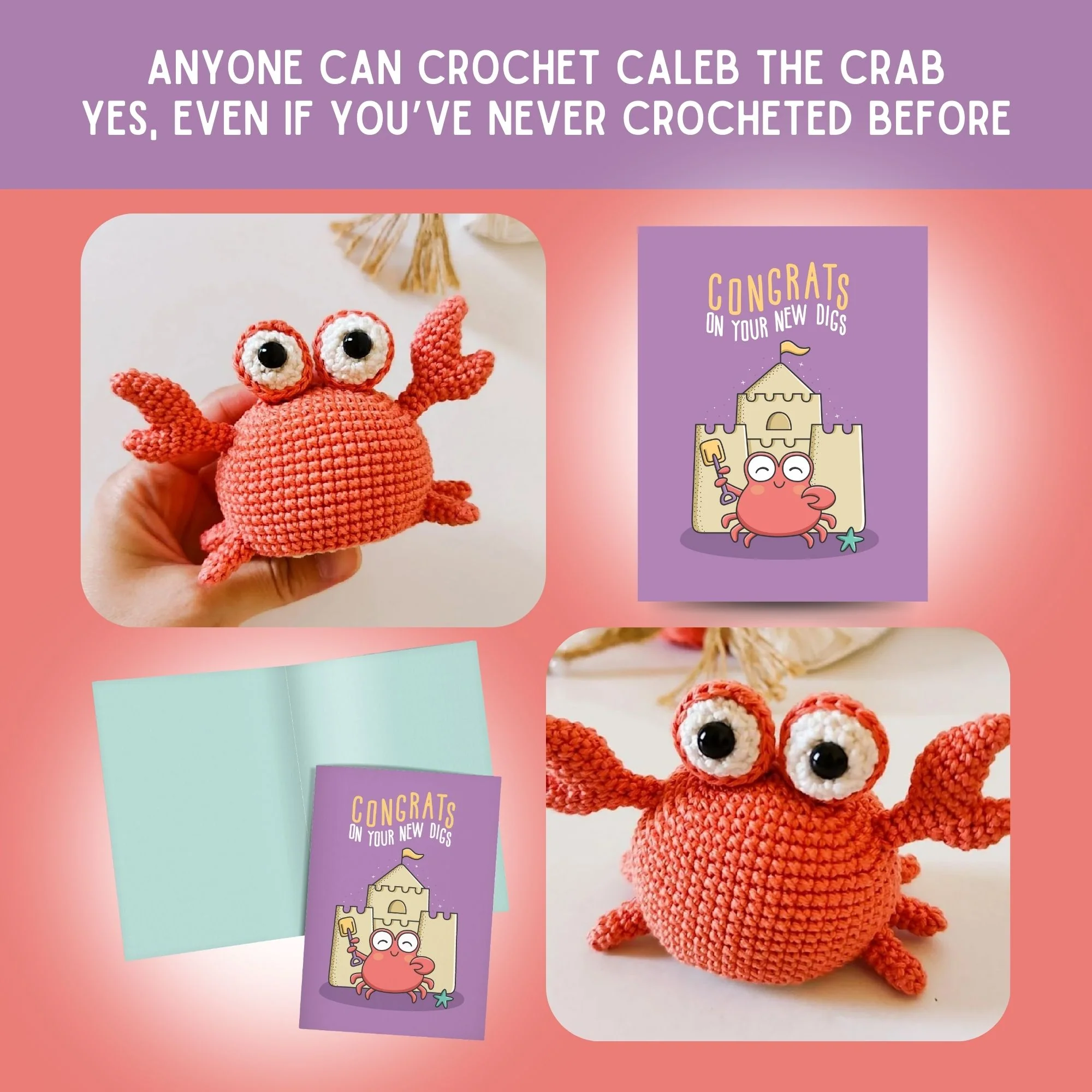 Crab Crochet Pattern & Matching Card: "New Home" - Image 5