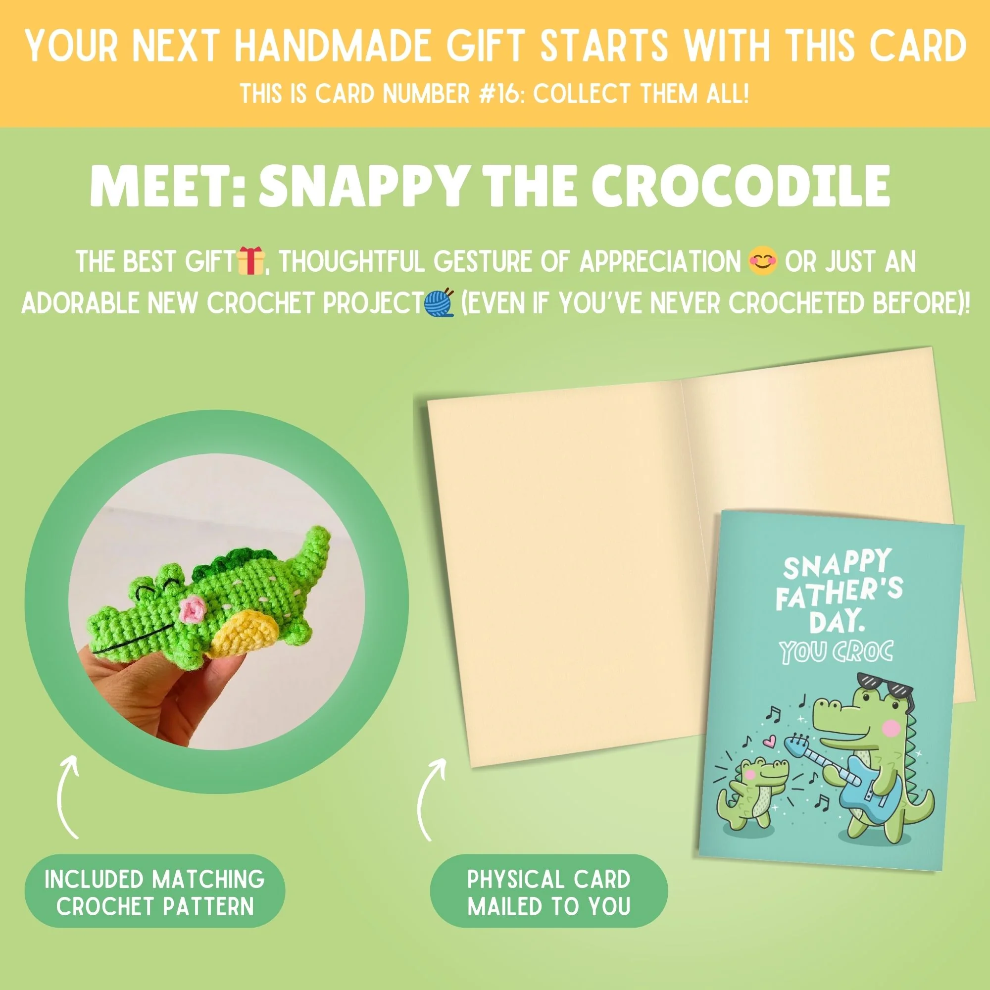 Crocodile Crochet Pattern & Matching Card: "Father's Day" - Image 2