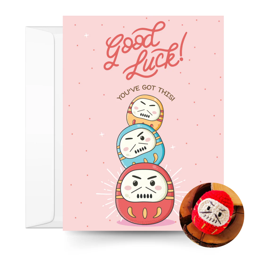 Daruma Doll Crochet Pattern & Matching Card: "Encouragement"