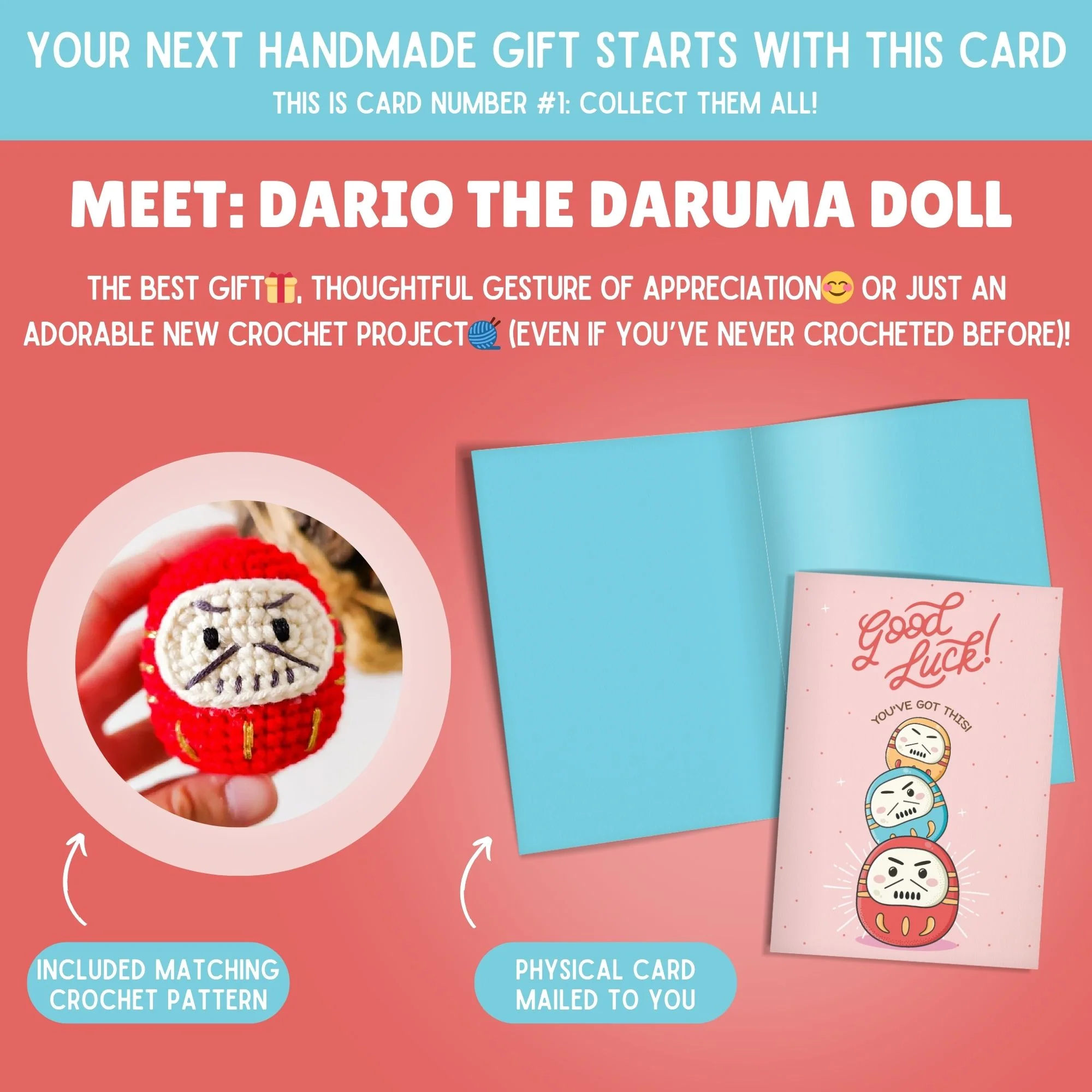 Daruma Doll Crochet Pattern & Matching Card: "Encouragement" - Image 2