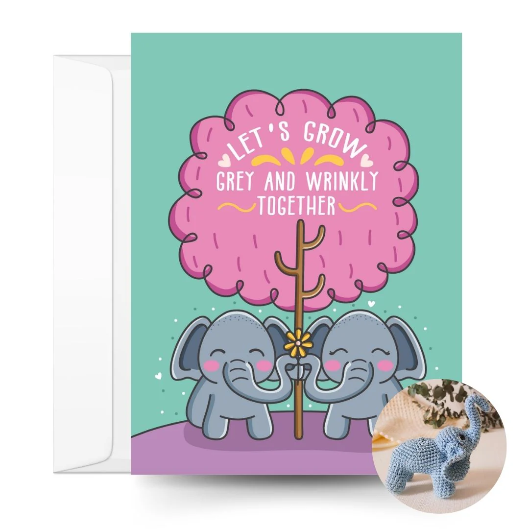Elephant Crochet Pattern & Matching Card: "Let's Grow Together"