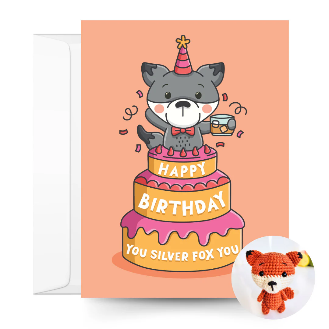Fox Crochet Pattern & Matching Card: "Happy Birthday"