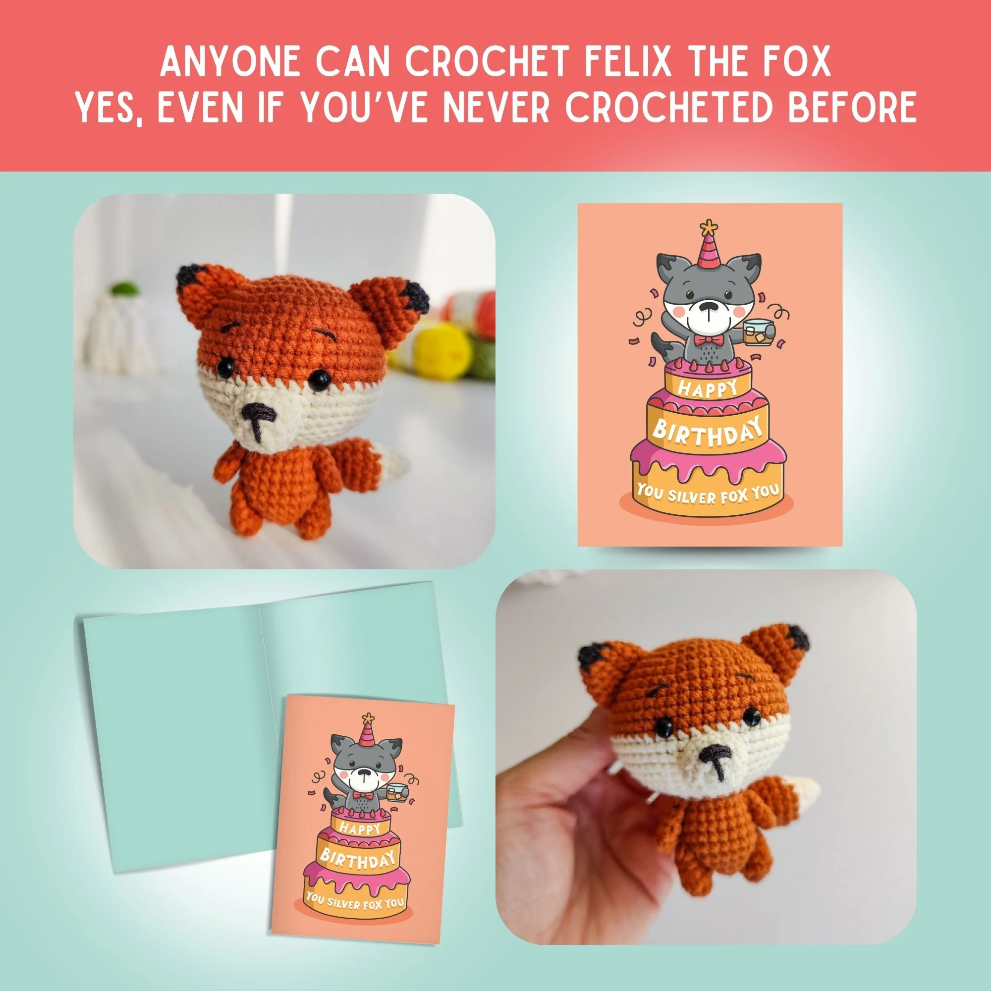 Fox Crochet Pattern & Matching Card: "Happy Birthday" - Image 5
