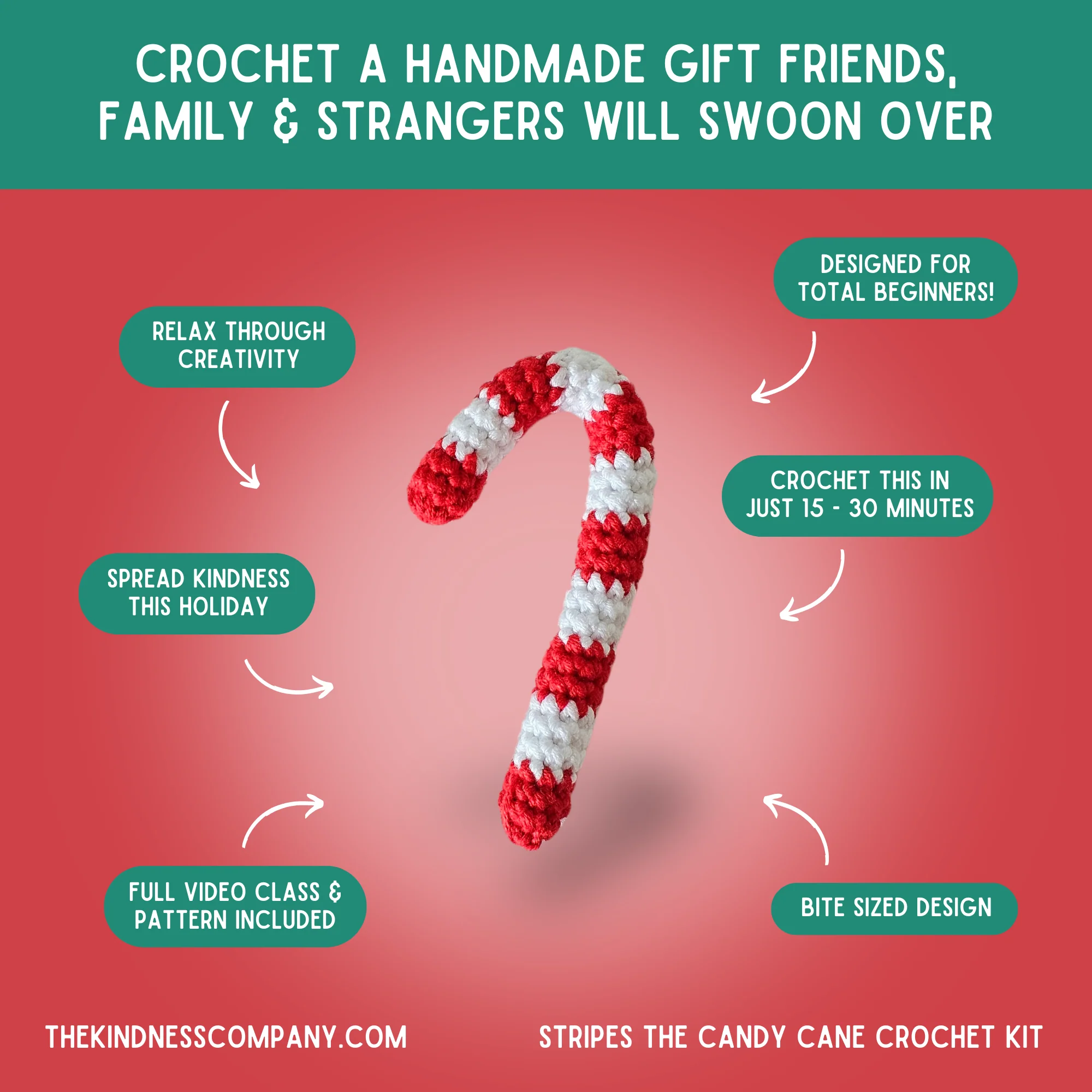 Crochet Kit: The Crochet Kindness Candy Cane Challenge Yarn & Card Kit - Image 4