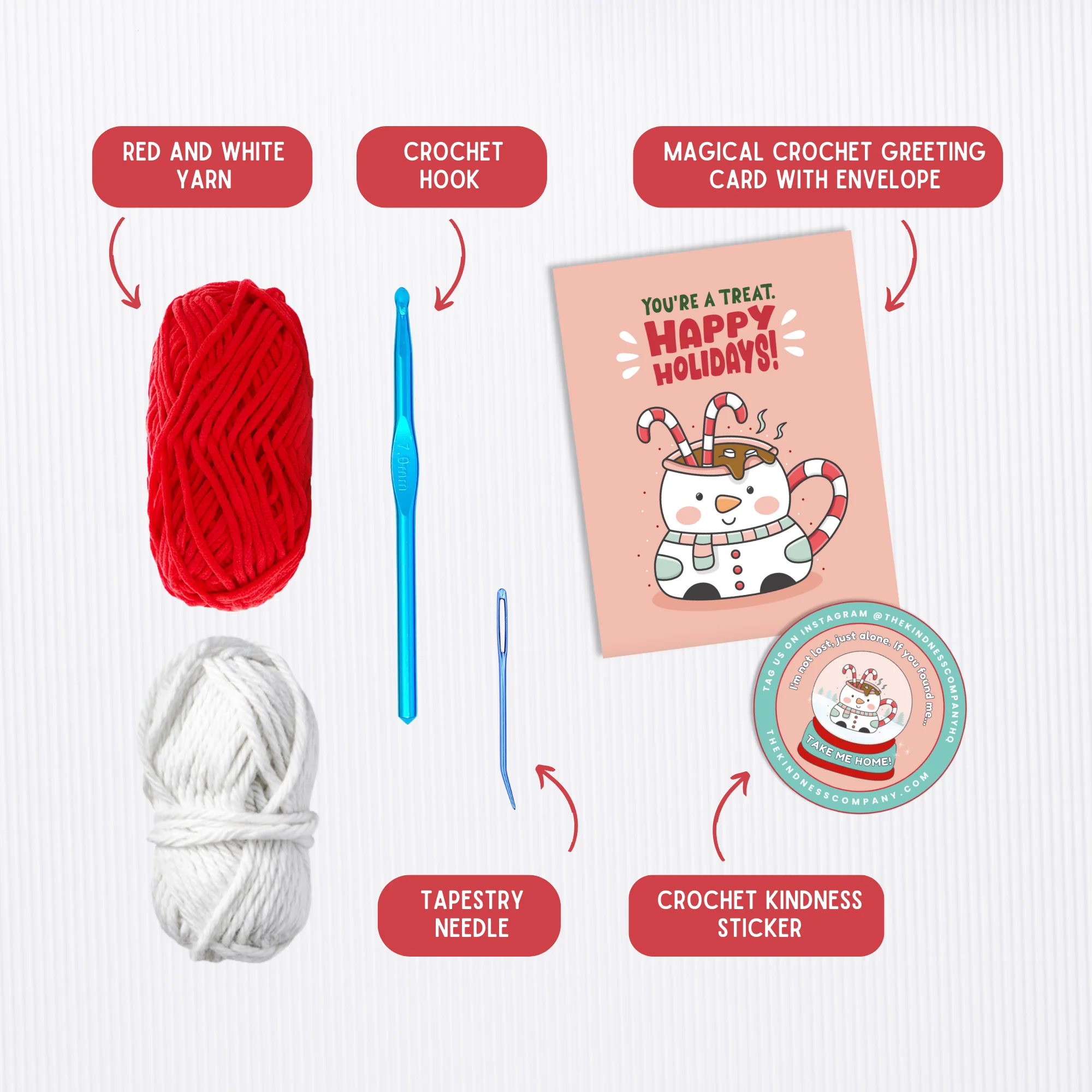 Crochet Kit: The Crochet Kindness Candy Cane Challenge Yarn & Card Kit - Image 5