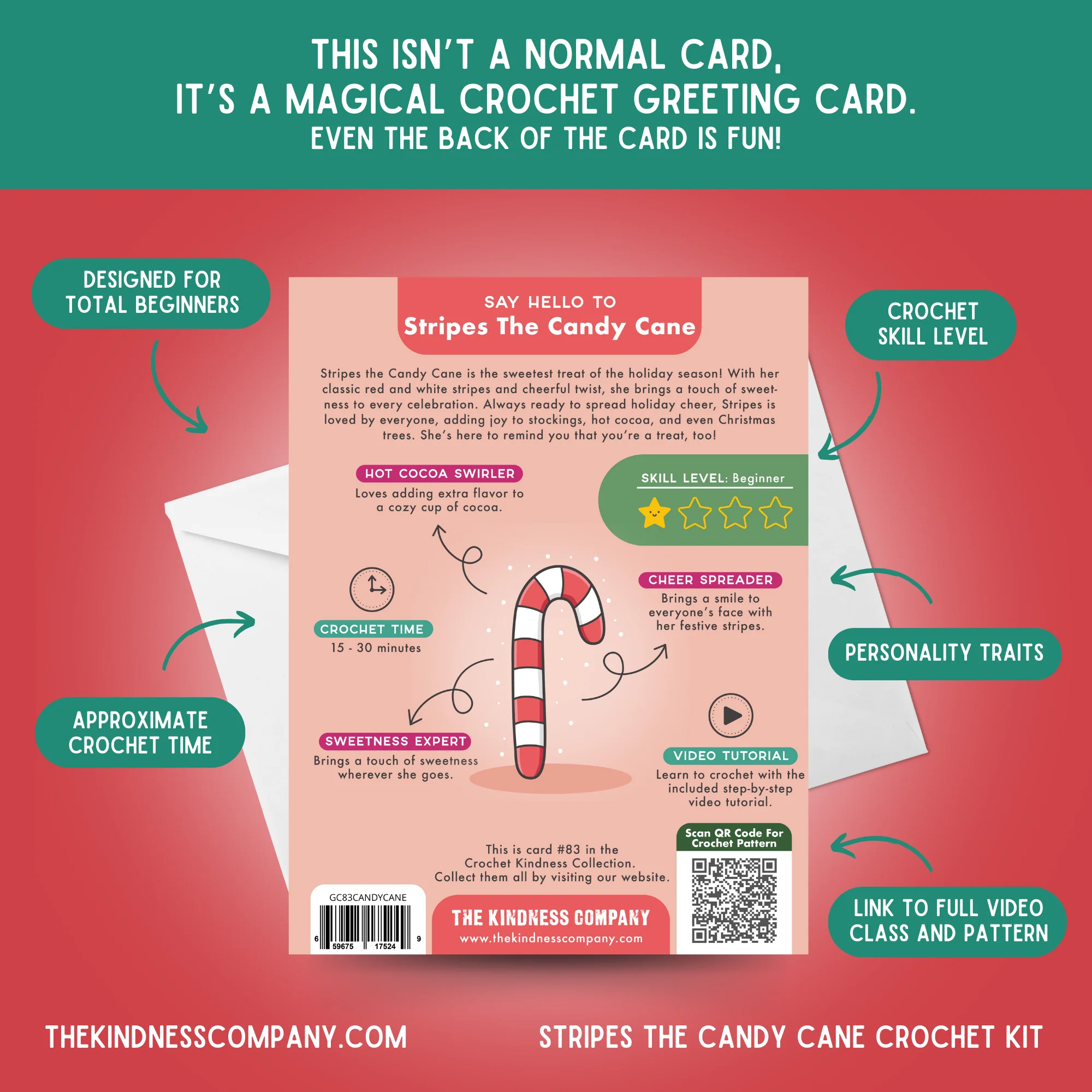 Crochet Kit: The Crochet Kindness Candy Cane Challenge Yarn & Card Kit - Image 7