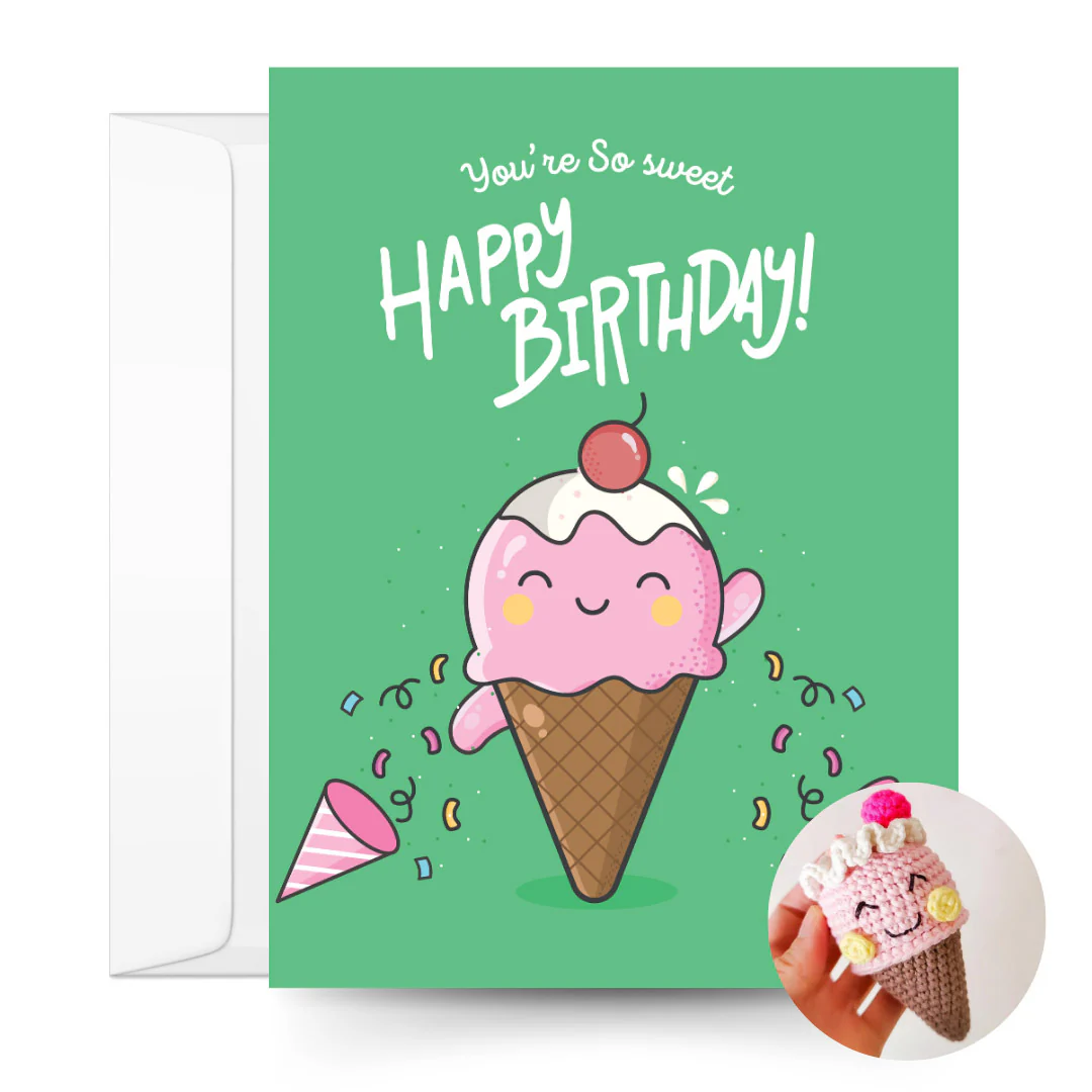 Ice Cream Crochet Pattern & Matching Card: "Happy Birthday"