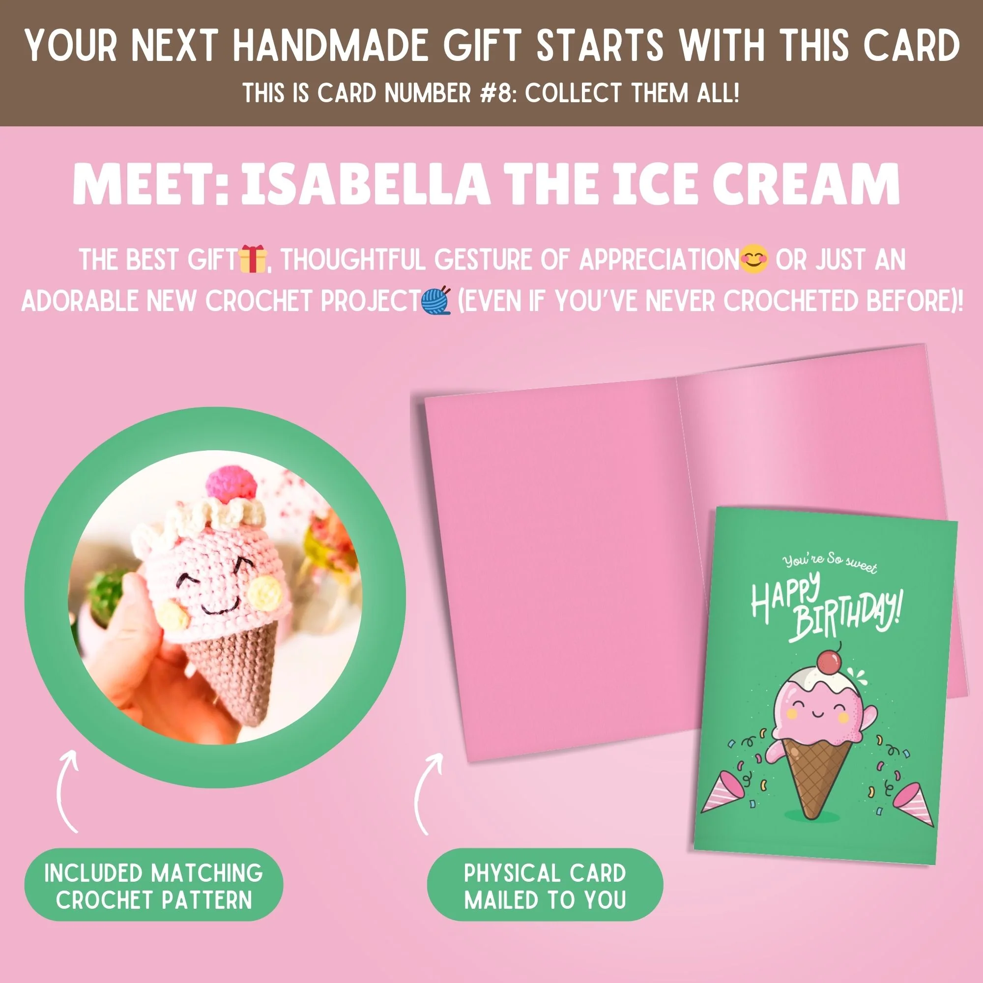Ice Cream Crochet Pattern & Matching Card: "Happy Birthday" - Image 2