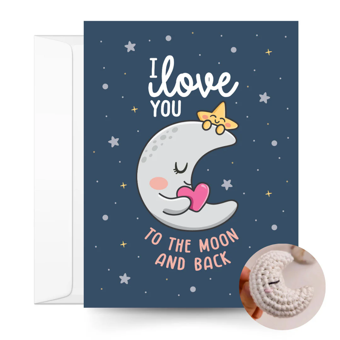 Moon Crochet Pattern & Matching Card: "I Love You"