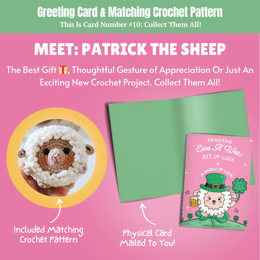 Patrick The Sheep, Barbell Bun Bun, Sassy The Seahorse & Daphne The Donut Crochet Pattern & Matching Greeting Cards Bundle - Image 19