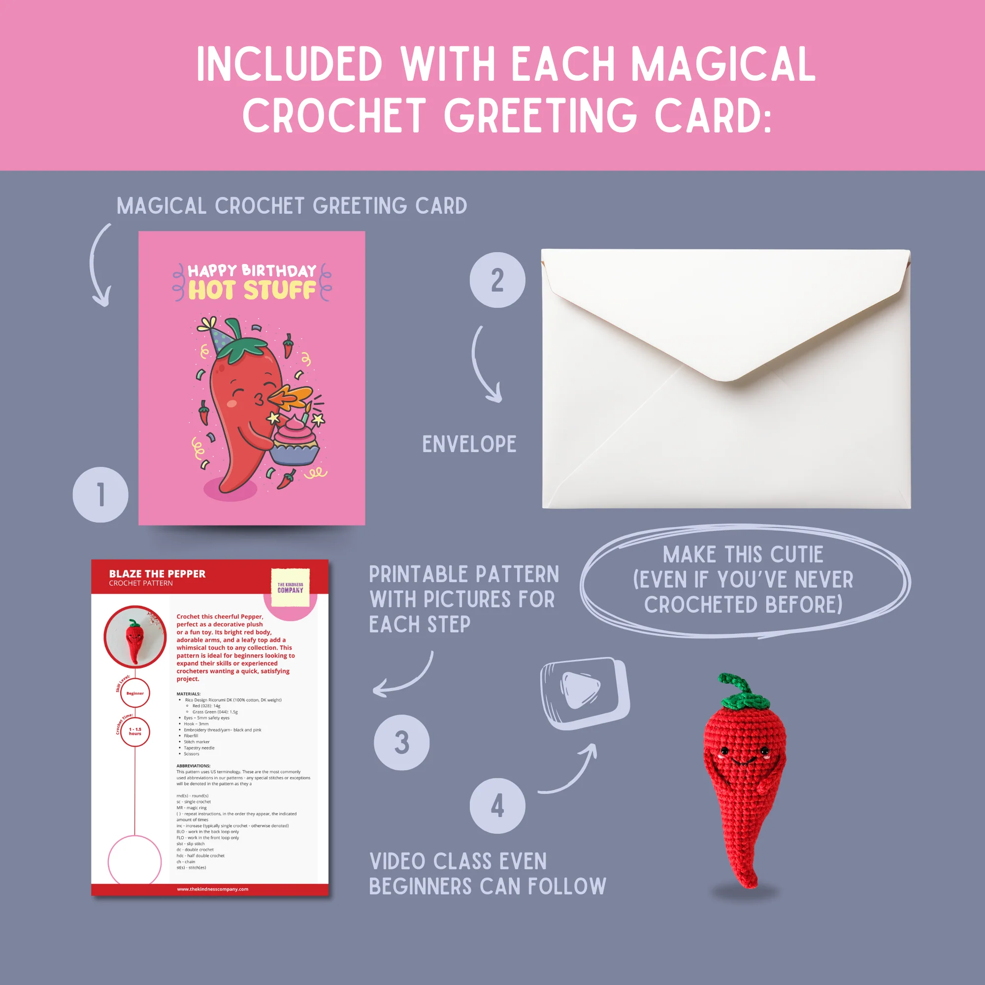 Pepper Crochet Pattern & Matching Card: "Happy Birthday Hot Stuff" - Image 3