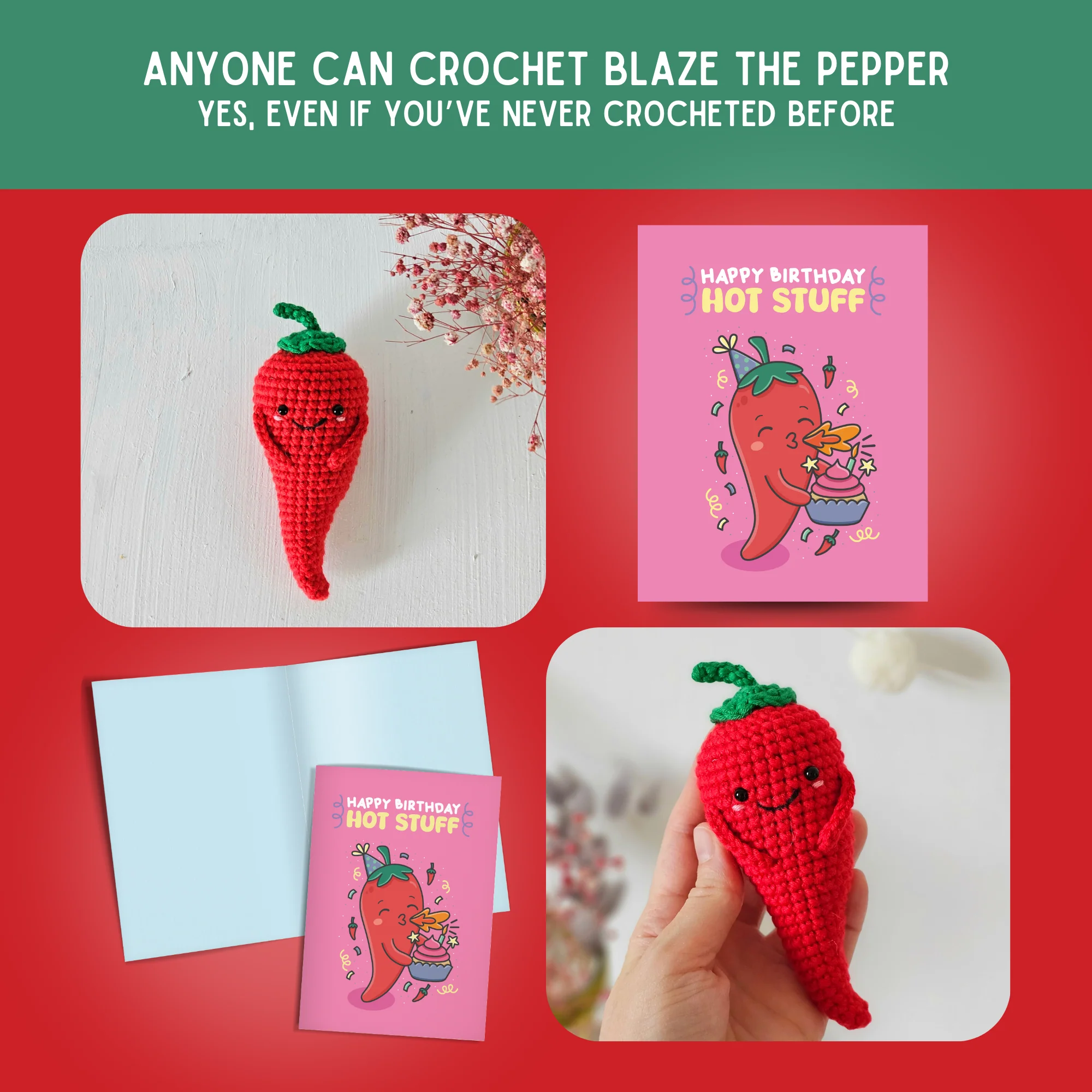 Pepper Crochet Pattern & Matching Card: "Happy Birthday Hot Stuff" - Image 5