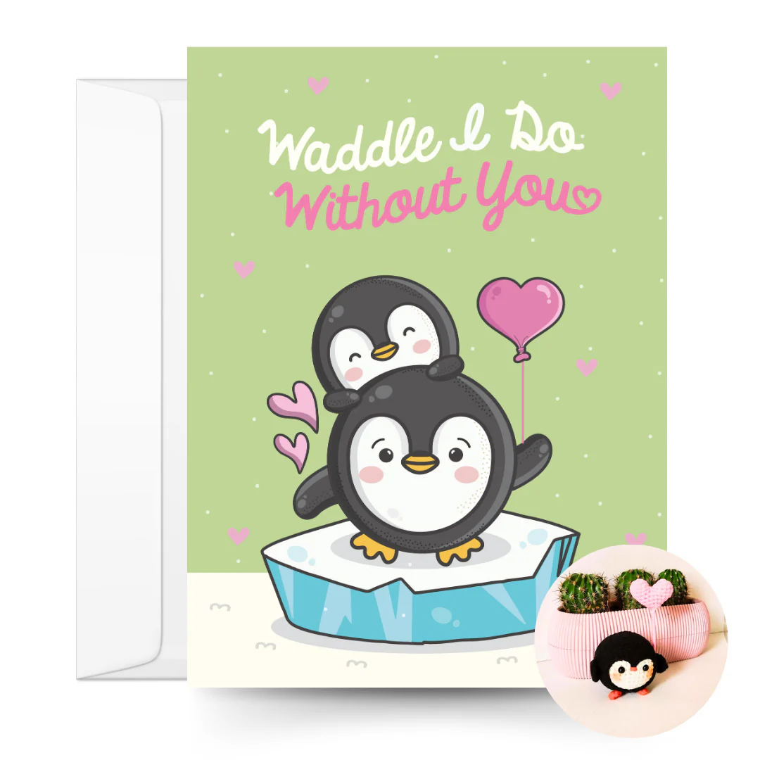 Penguin Crochet Pattern & Matching Card: "Thinking Of You"