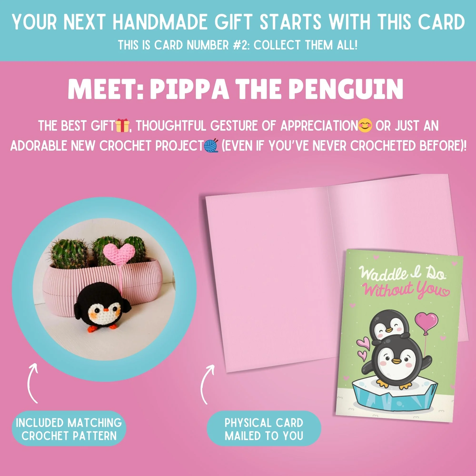Penguin Crochet Pattern & Matching Card: "Thinking Of You" - Image 2