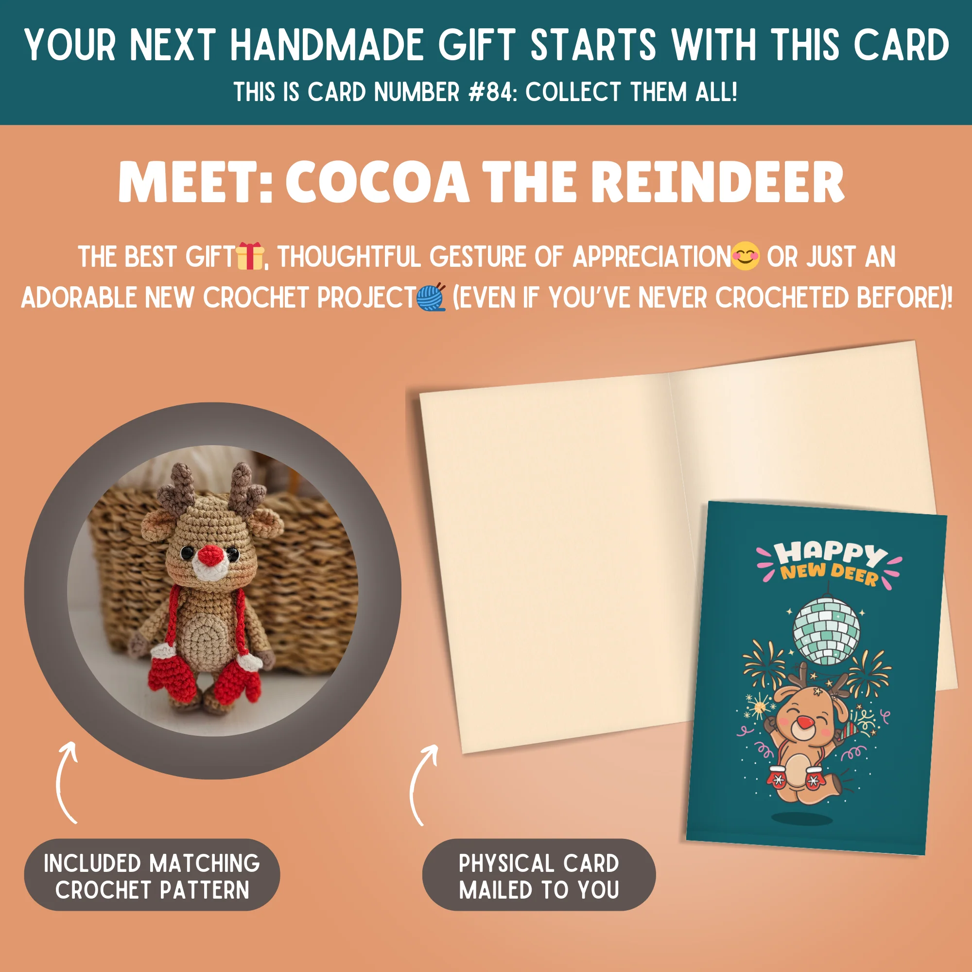 Reindeer Crochet Pattern & Matching Card: "Happy New Deer" - Image 7