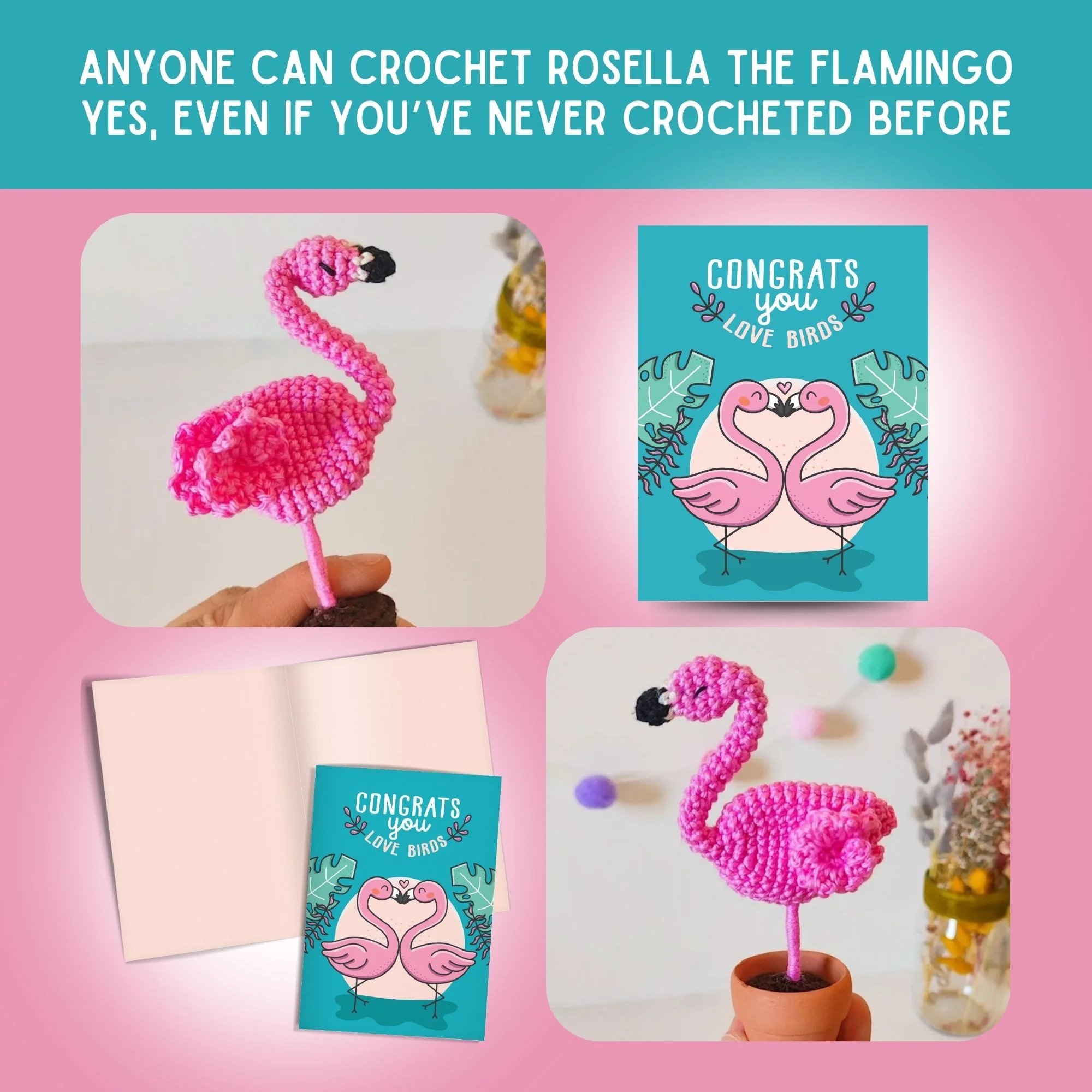Flamingo Crochet Pattern & Matching Card: "Congrats Love Birds" - Image 5