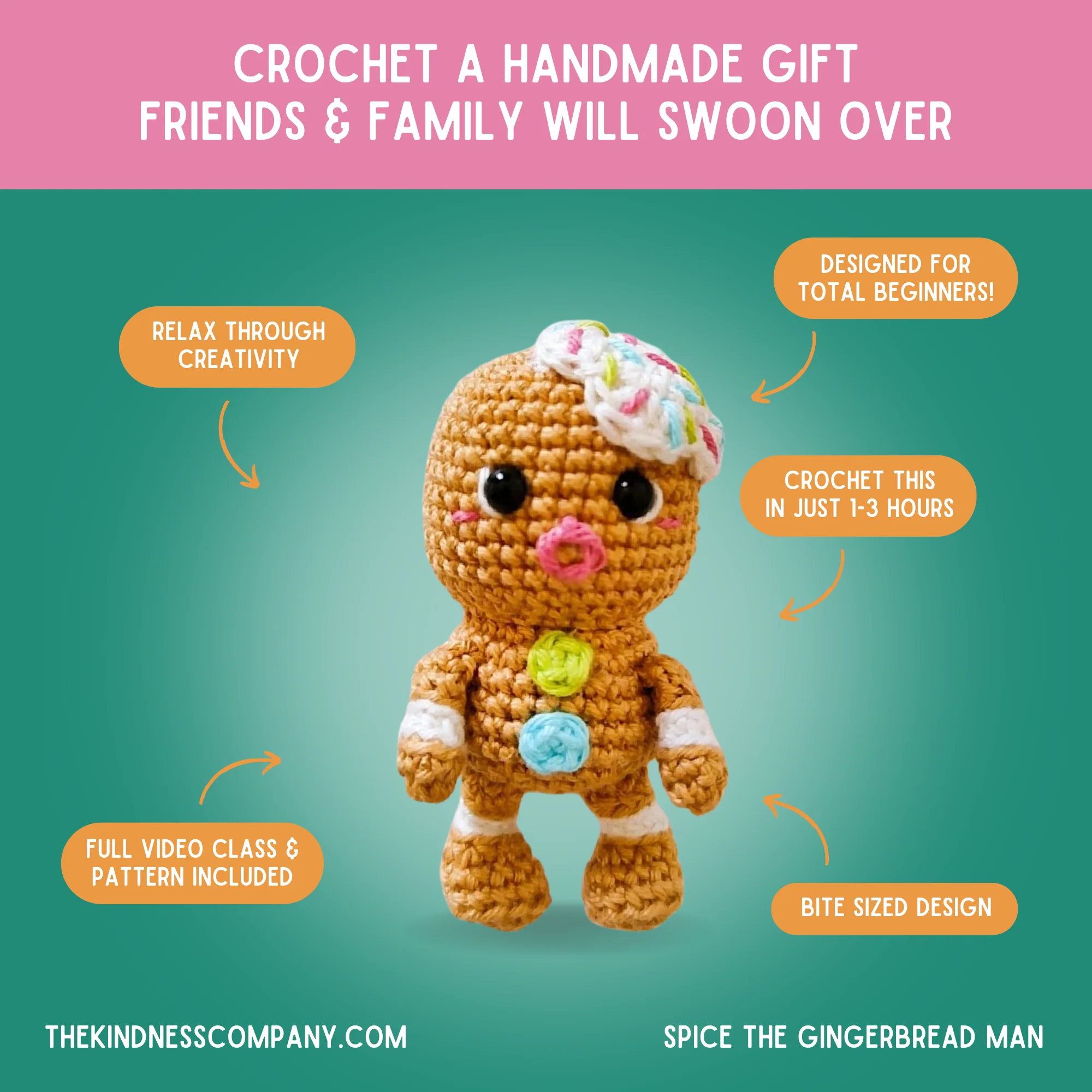Gingerbread Man Crochet Pattern & Matching Card: "Wishing You a Sweet and Spicy Holiday!" - Image 4