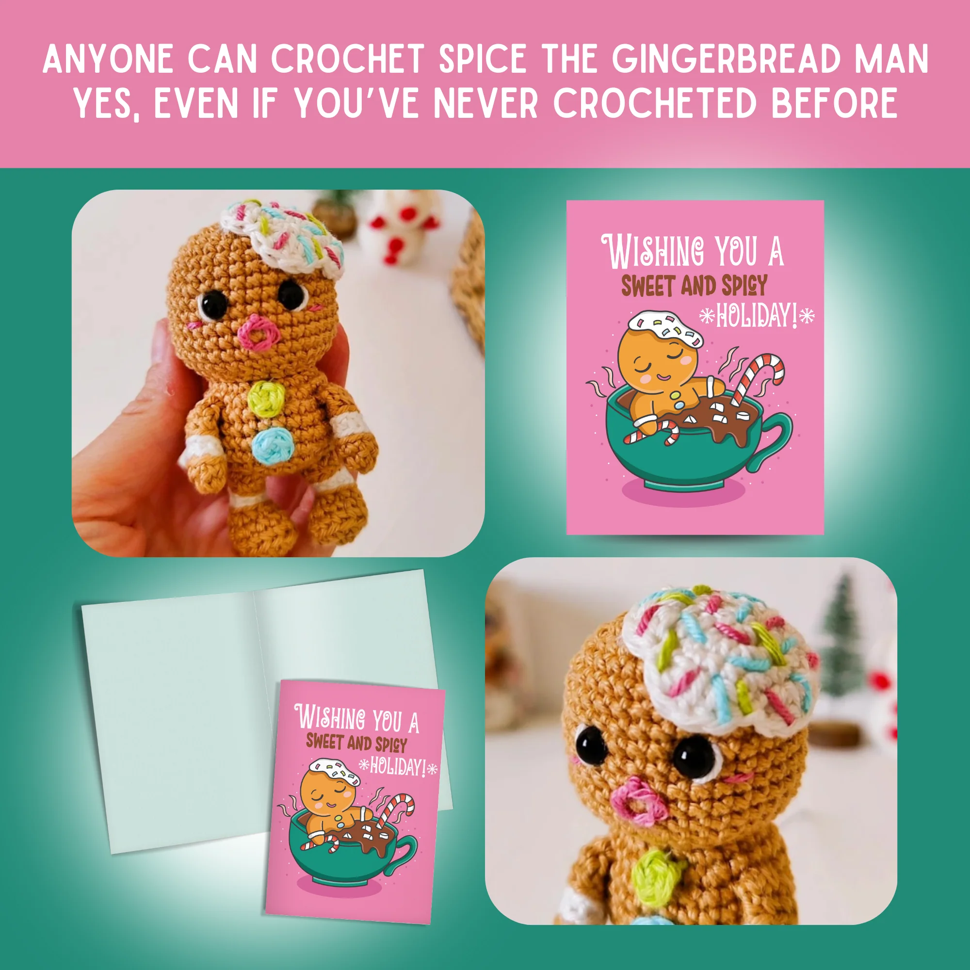 Gingerbread Man Crochet Pattern & Matching Card: "Wishing You a Sweet and Spicy Holiday!" - Image 5