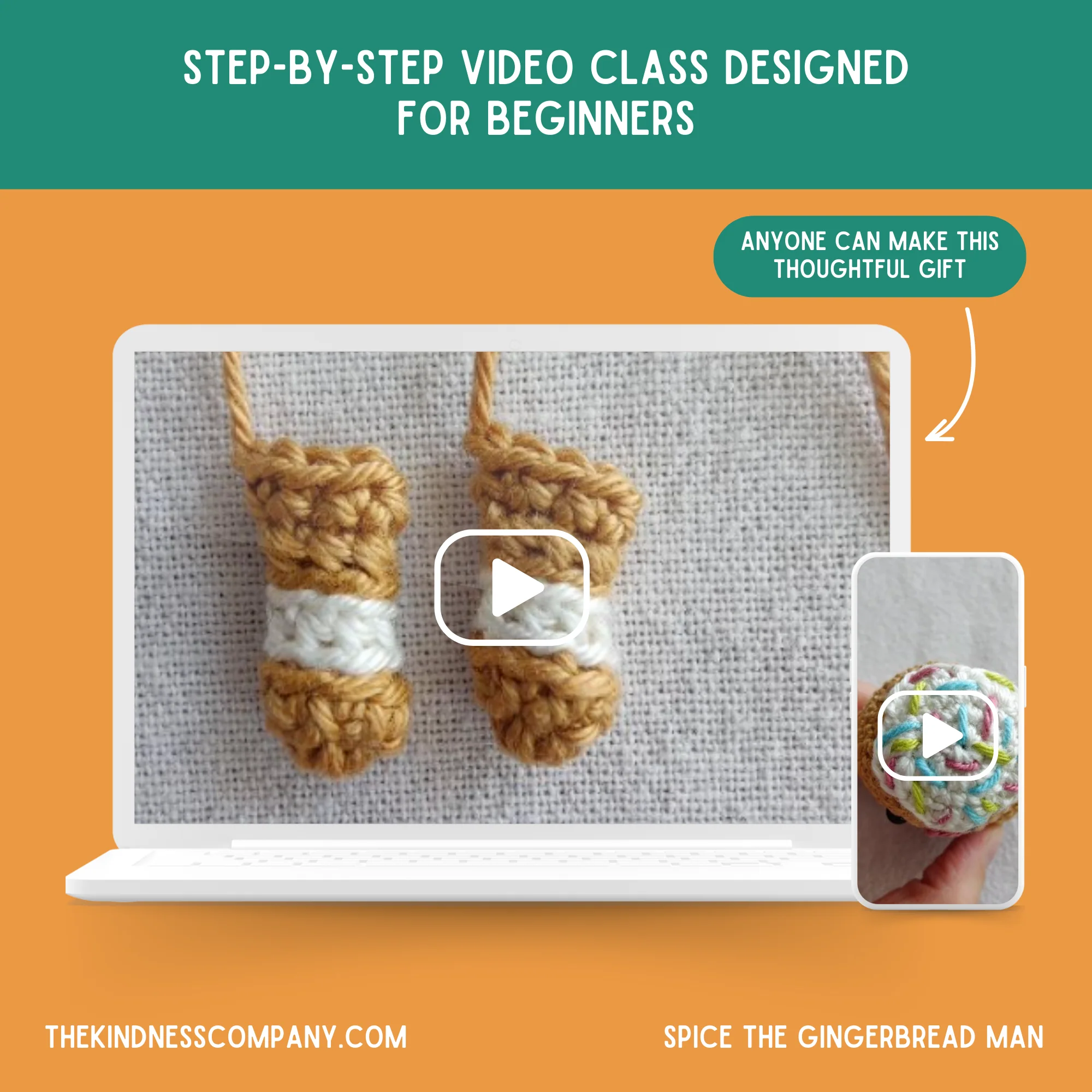 Gingerbread Man Crochet Pattern & Matching Card: "Wishing You a Sweet and Spicy Holiday!" - Image 8