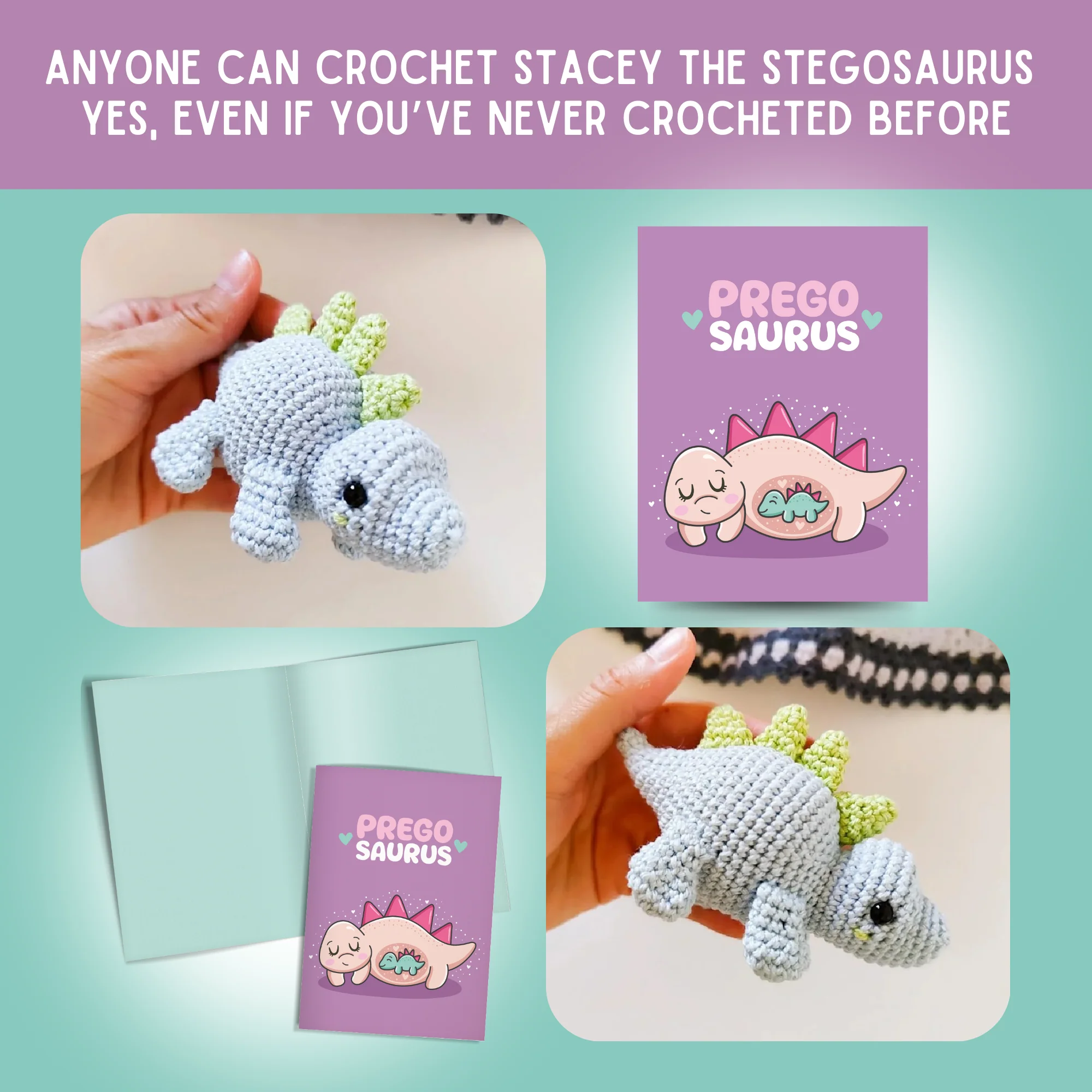 Stegosaurus Crochet Pattern & Matching Card: "Pregosaurus" - Image 5