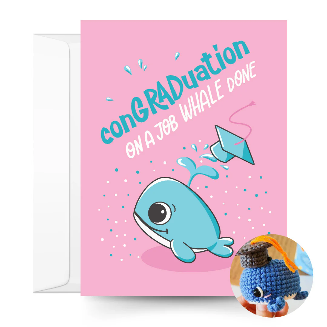 Whale Crochet Pattern & Matching Card: "Graduation"