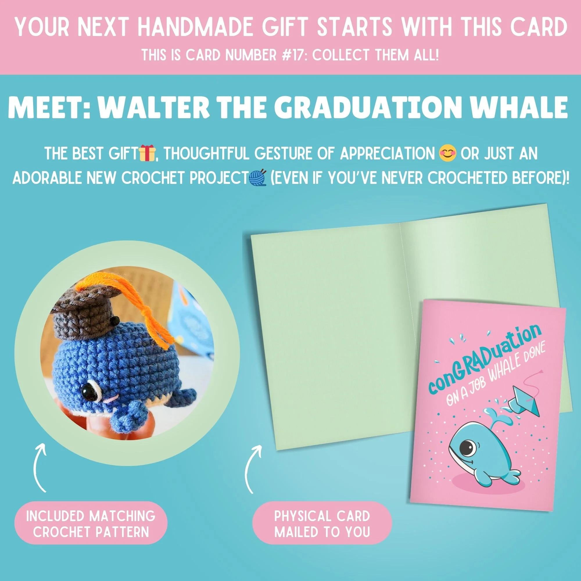 Whale Crochet Pattern & Matching Card: "Graduation" - Image 2