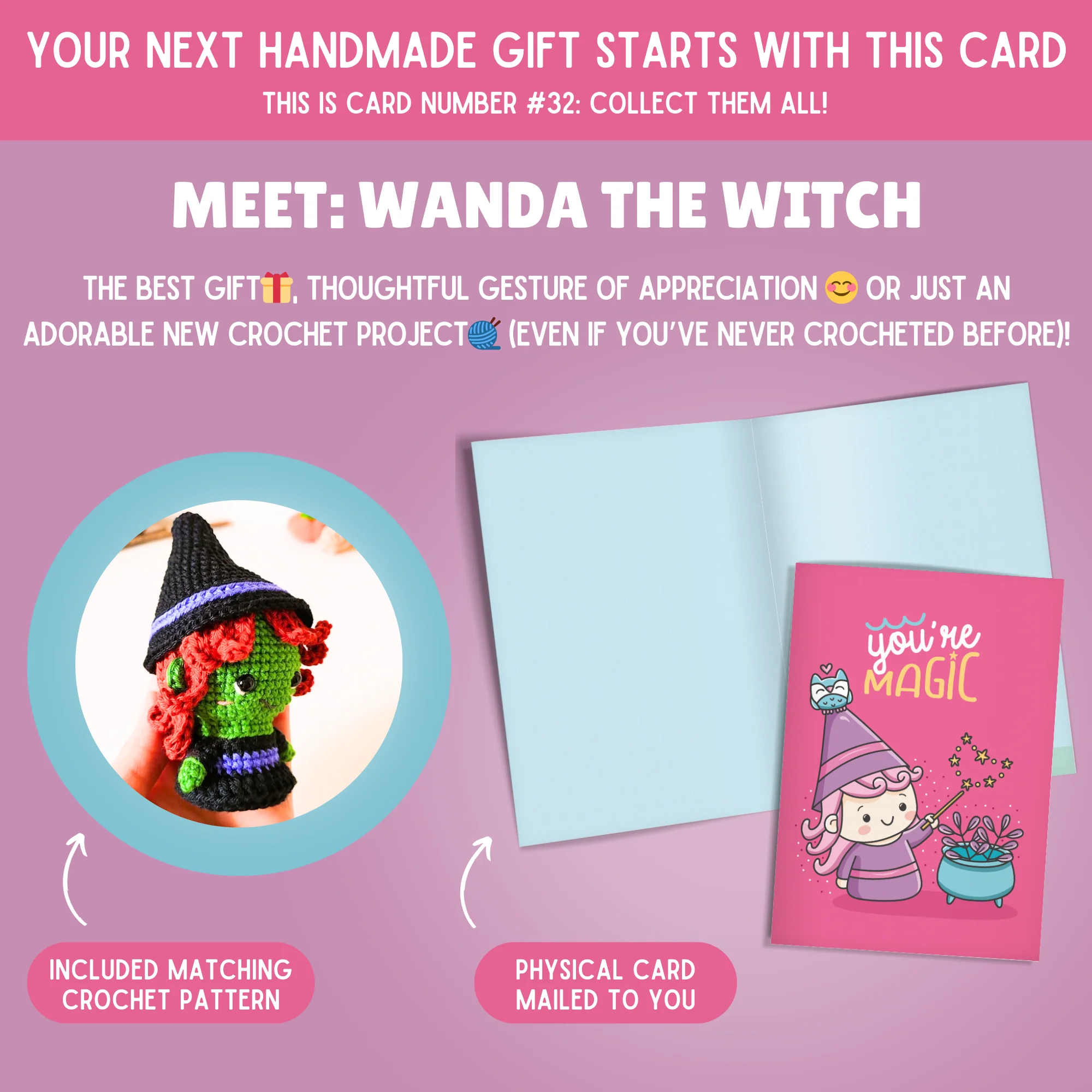 Witch Crochet Pattern & Matching Card: "You're Magic" - Image 2