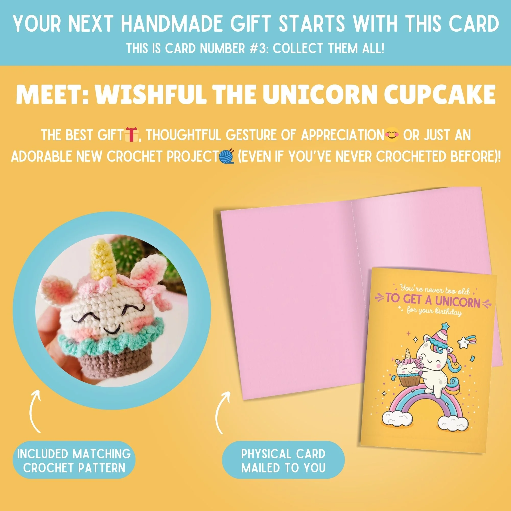 Unicorn Crochet Pattern & Matching Card: "Birthday" - Image 2