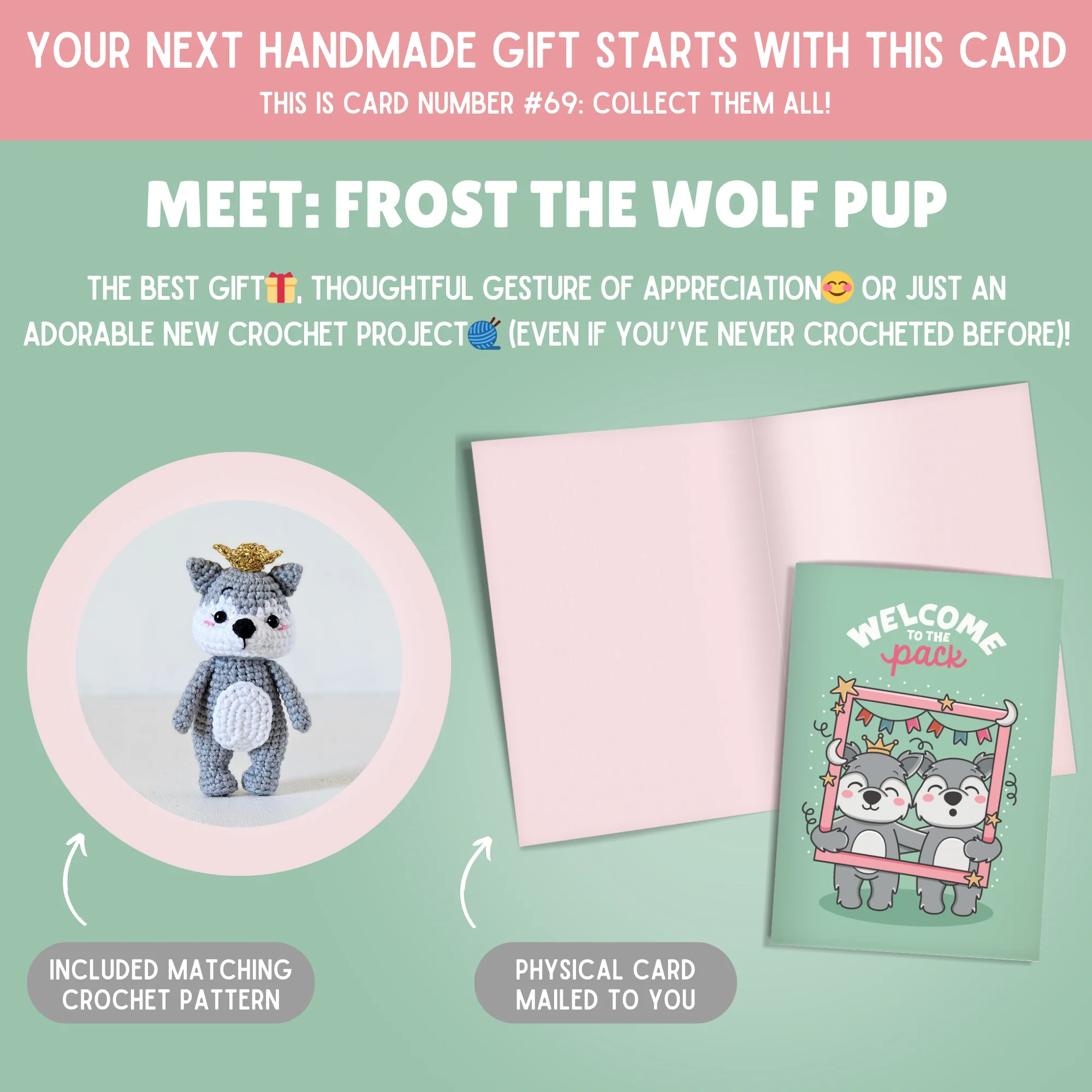 Wolf Pup Crochet Pattern & Matching Card: "Welcome To The Pack" - Image 2
