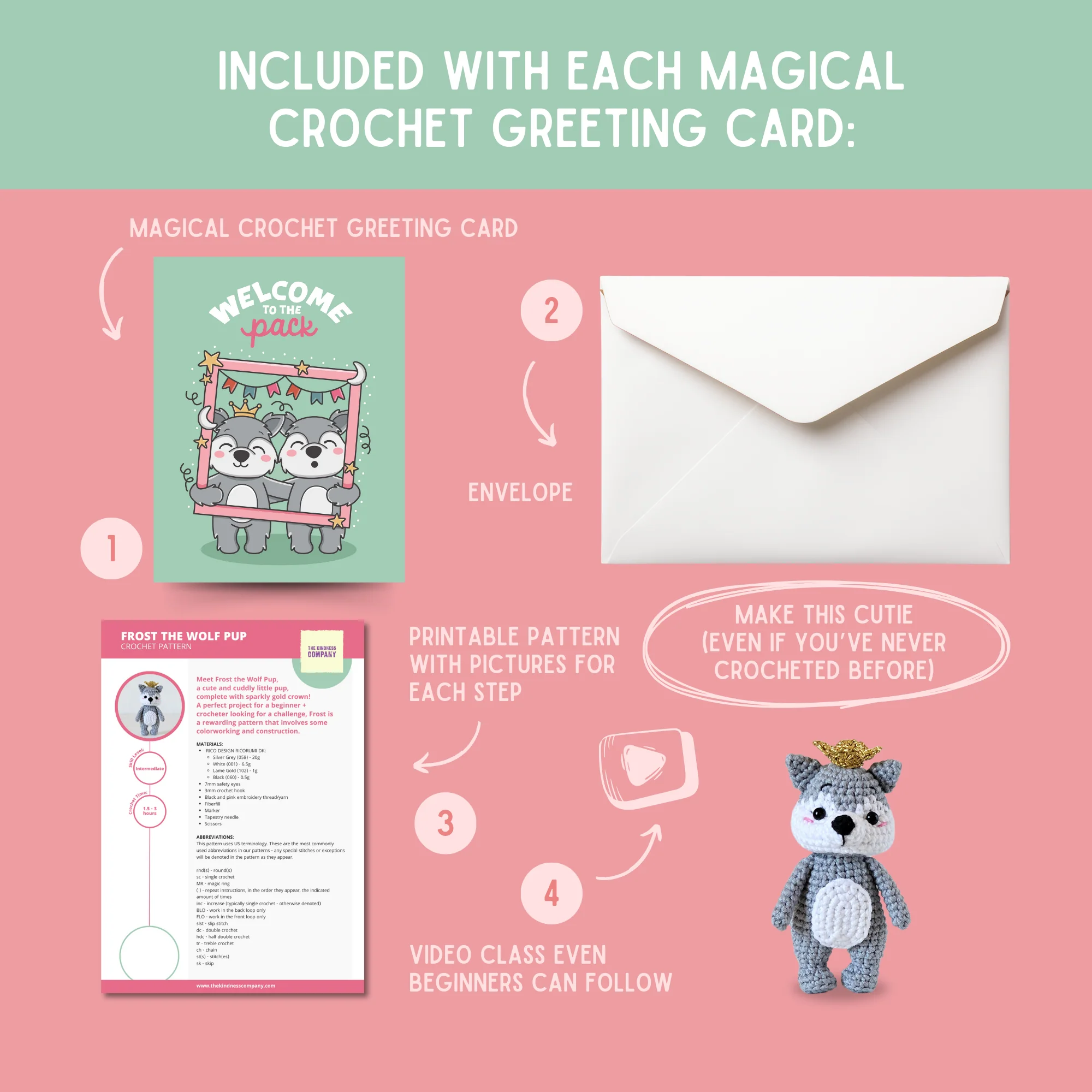 Wolf Pup Crochet Pattern & Matching Card: "Welcome To The Pack" - Image 3